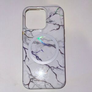 Marble with Design iPhone 13 Pro Phone Case - White/Silver